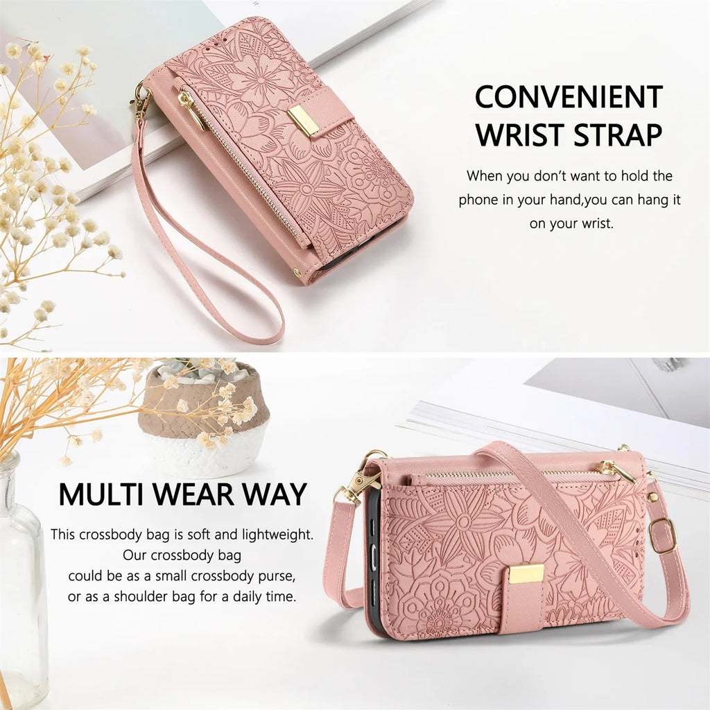 Leather Zipper Wallet Crossbody iPhone Case