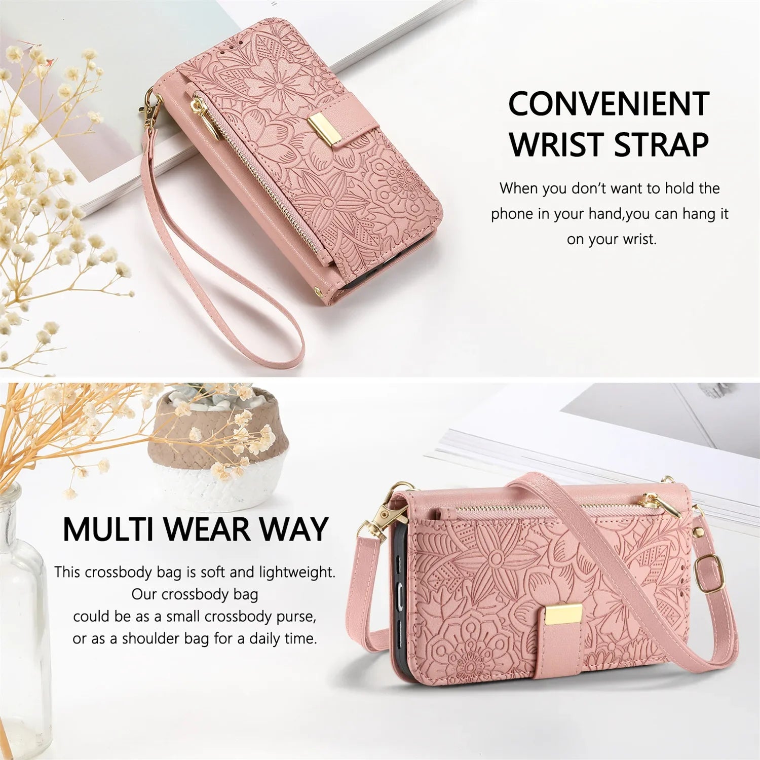 Leather Zipper Wallet Crossbody iPhone Case