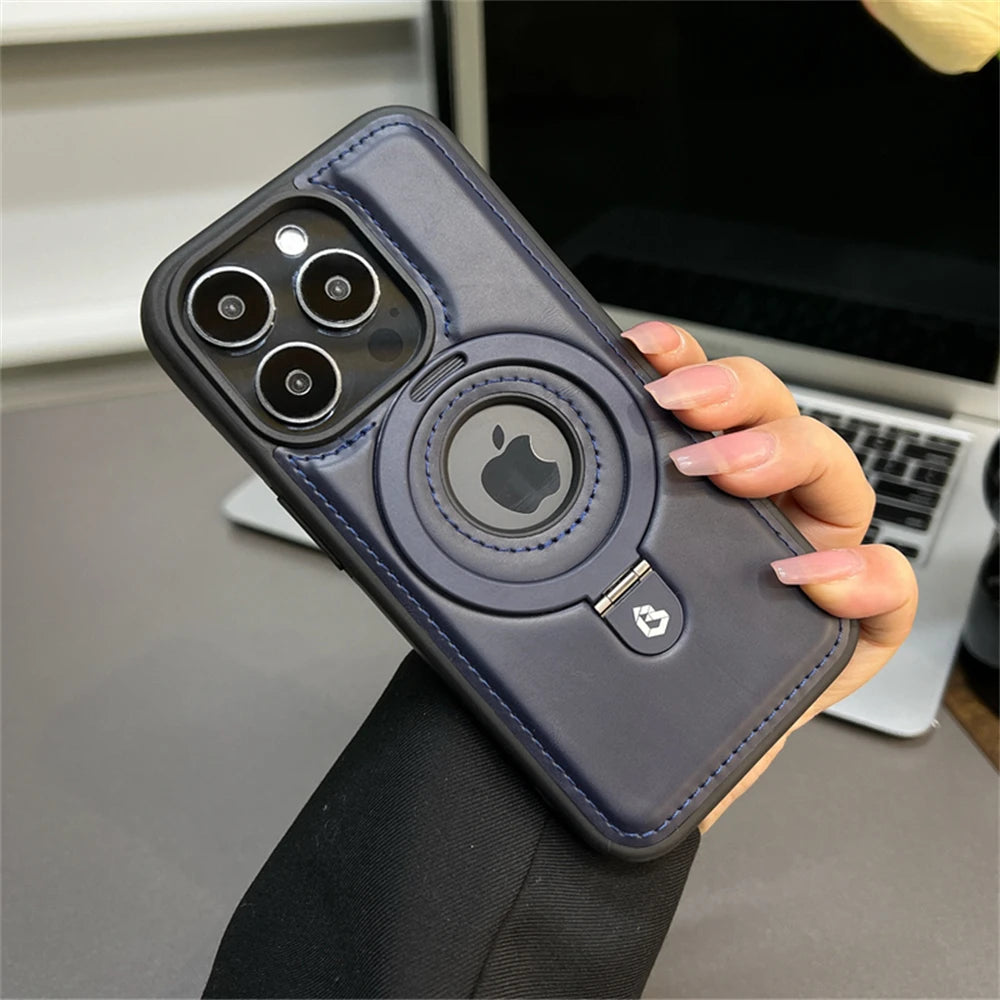 MagSafe PU Leather Ring Stand Case for iPhone