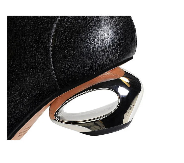 Metal Pointed Toes Ankle  Boots With Hollow Heel Iron Head