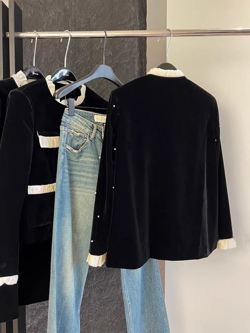 Elevated Pearl Beading Velvet Jacket