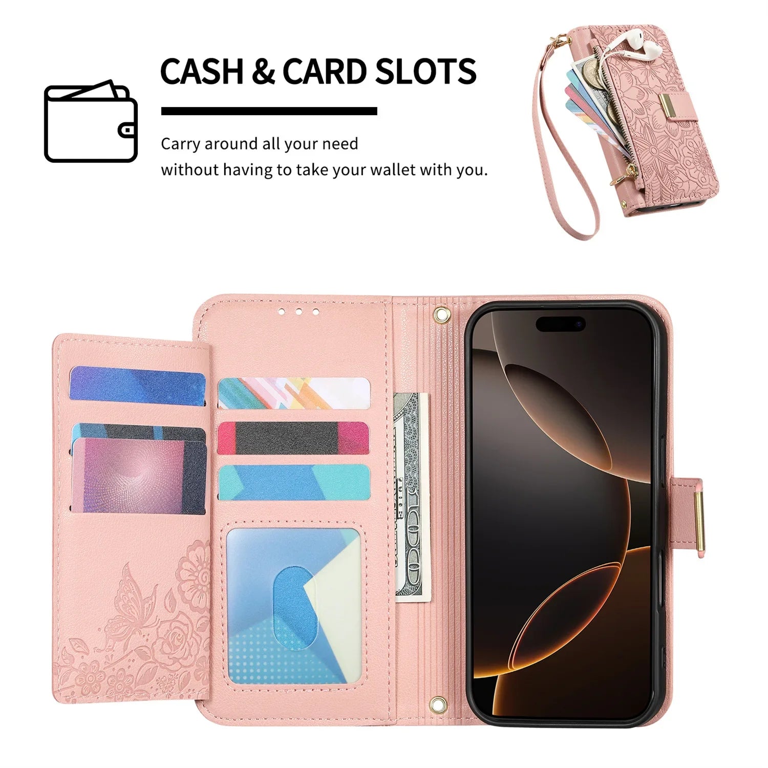 Leather Zipper Wallet Crossbody iPhone Case