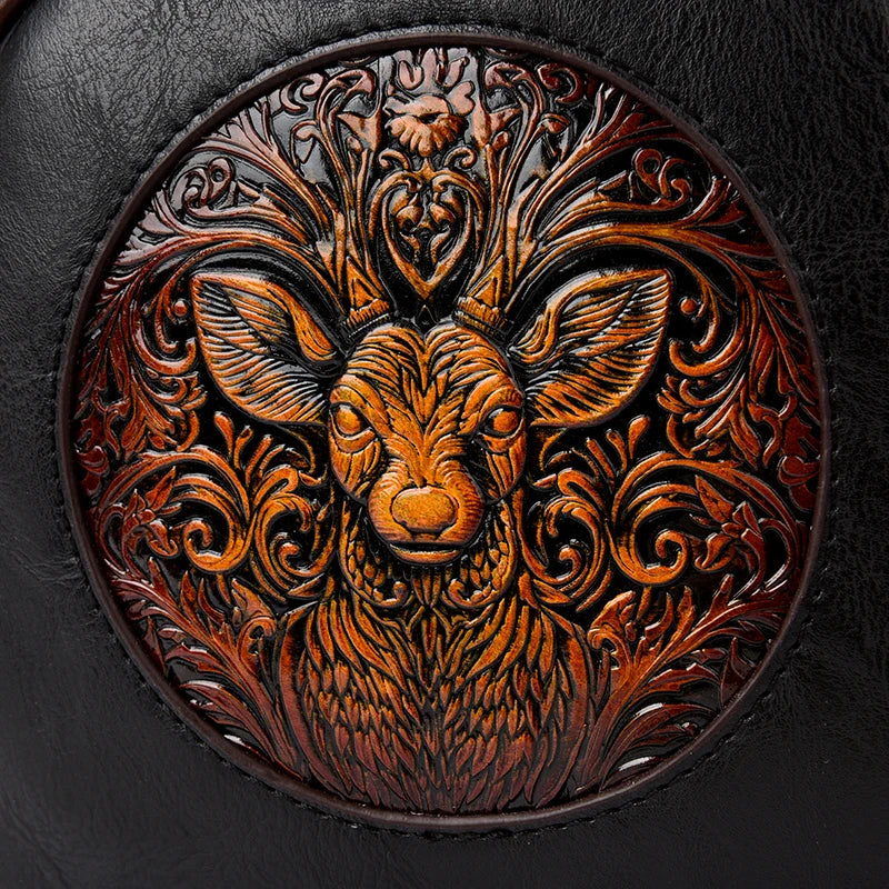 Vintage Embossed Round Shoulder Bag