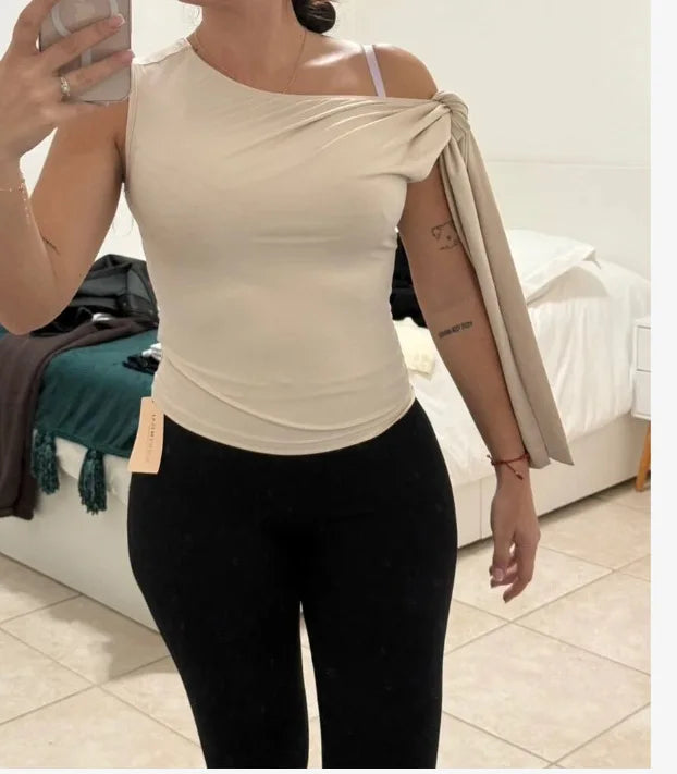 Women’s Elegant Sleeveless Slim Fit Top with Knot Necktie