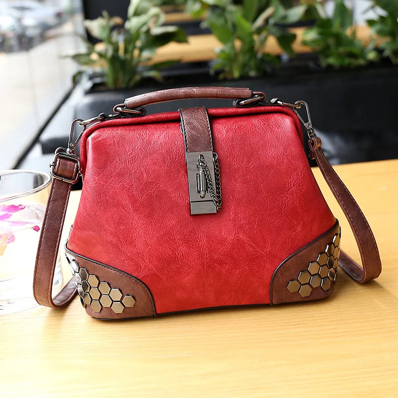 Rivet Leather Shoulder Handbag