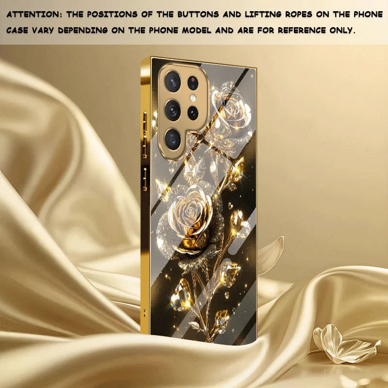 Rose Phone Case for Samsung Galaxy – Electroplated Glass TPU Shockproof Cover