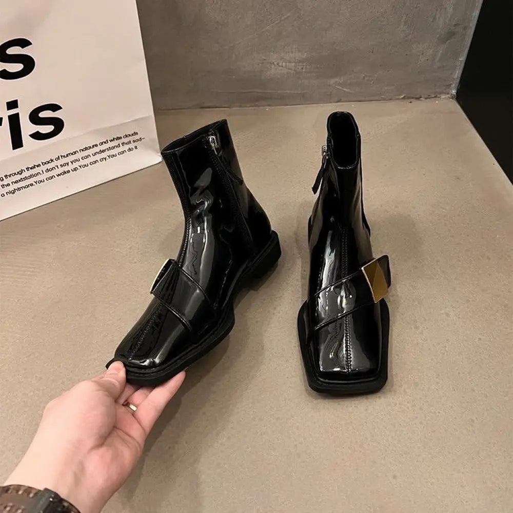 Women’s Square Toe Ankle Boots with Side Zipper