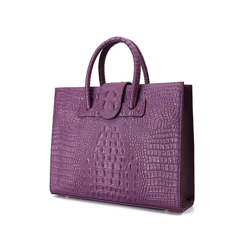 Large Crocodile Pattern Genuine Leather Shoulder Bag