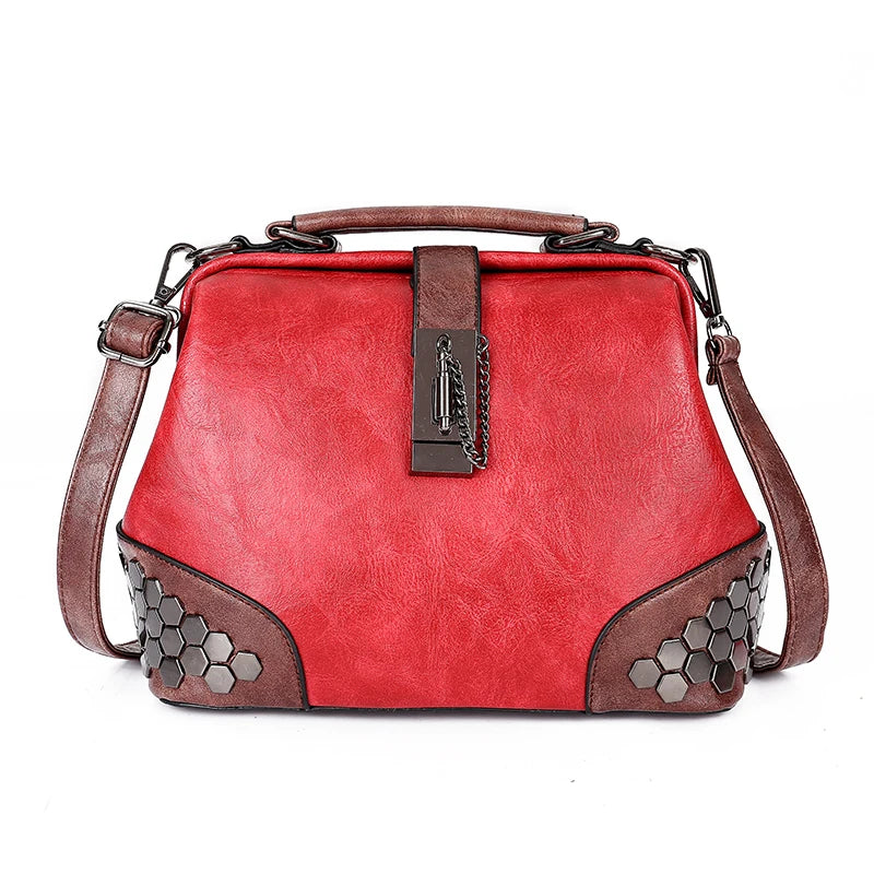 Rivet Leather Shoulder Handbag