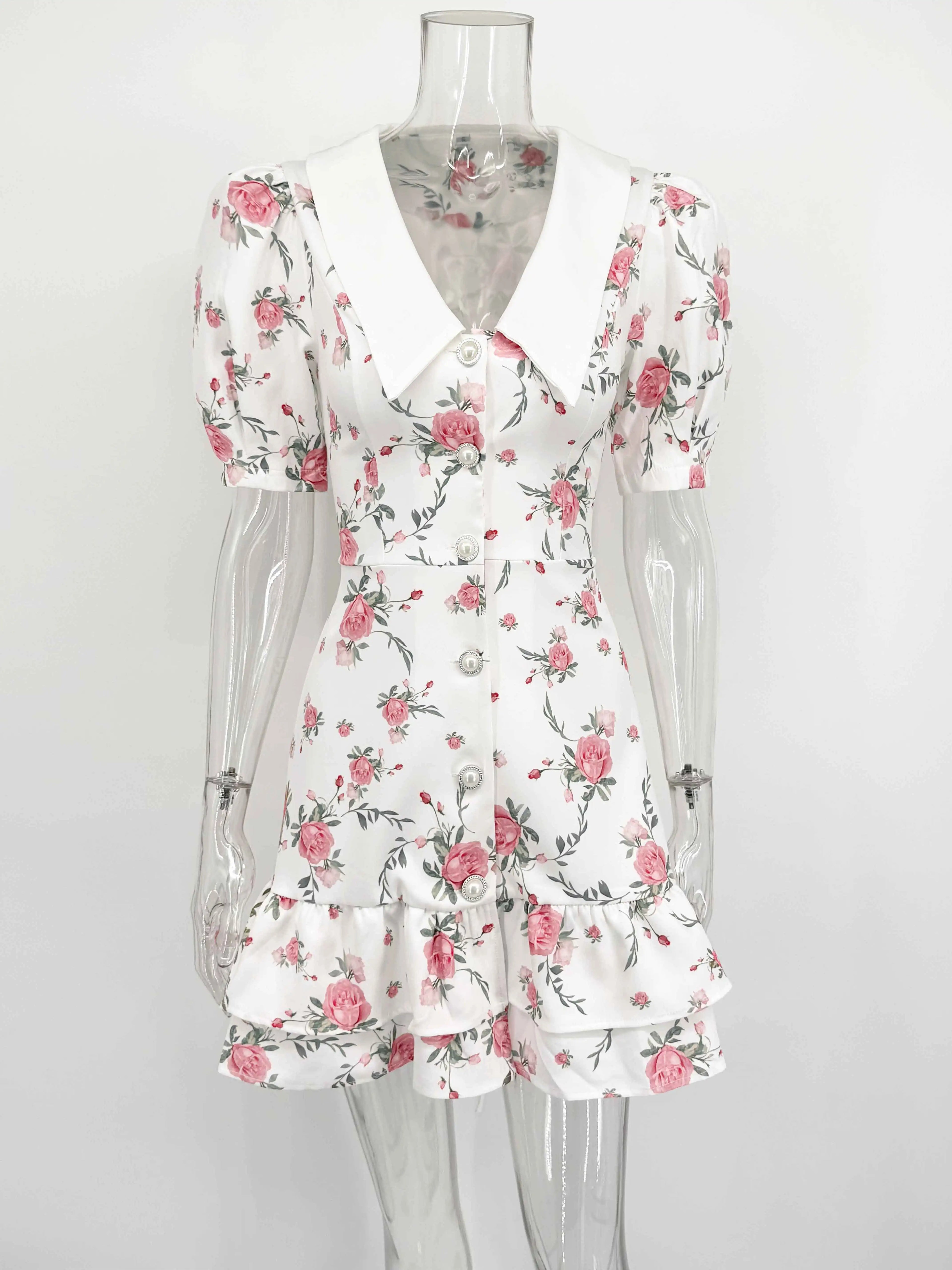 Women’s Floral Mini Dress Short Sleeve Lapel Style