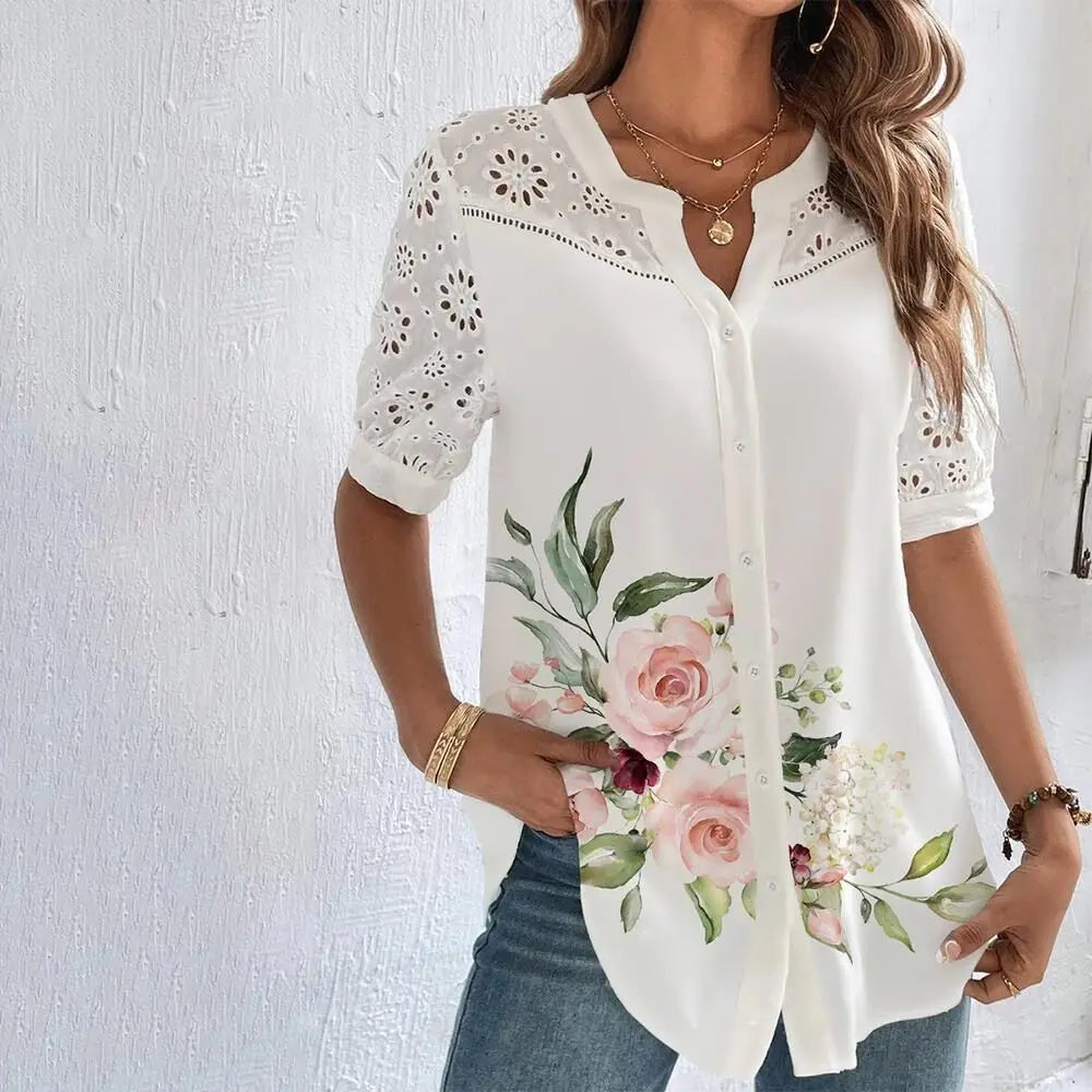 Elegant Casual Floral Blouse