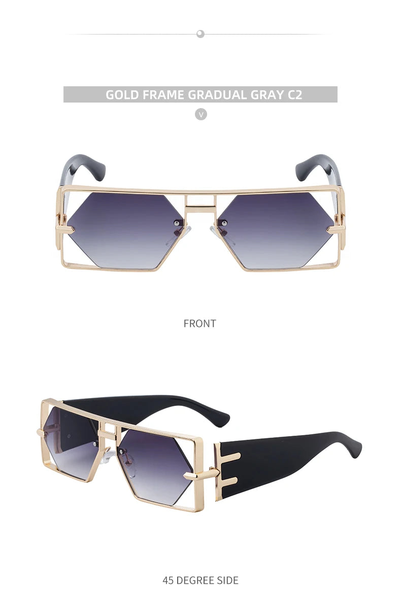 Steampunk Rectangle Metal Frame Sunglasses UV400 