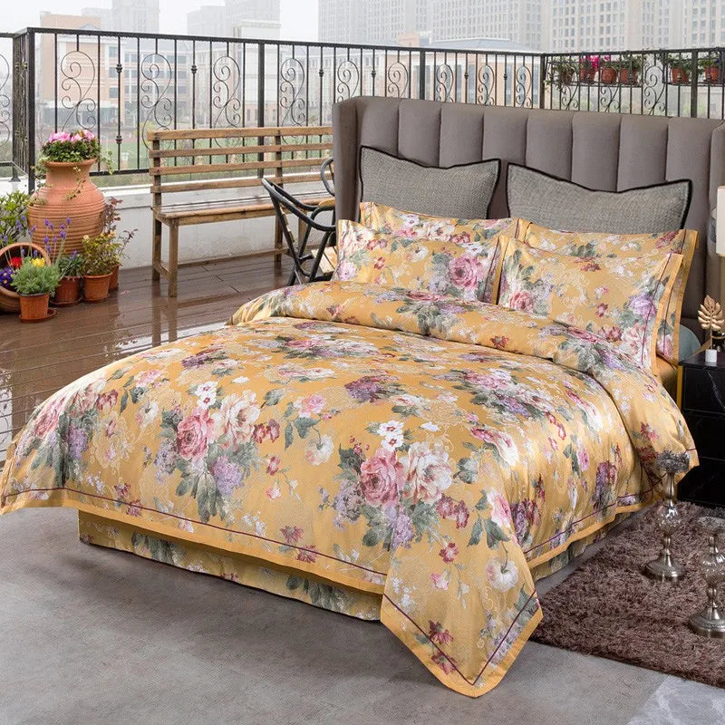  Vintage Chic Blooming Flowers Jacquard Bedding Set