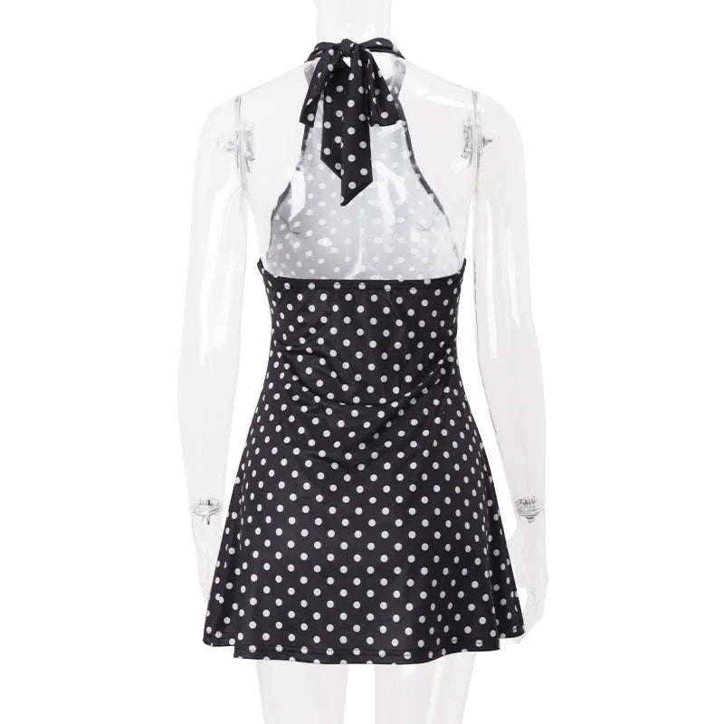 Women’s Polka Dot Off-Shoulder Sleeveless Mini Dress