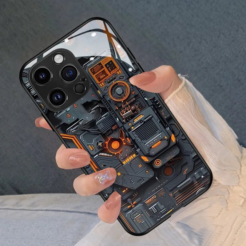 Creative Circuit Board Pattern Glass Phone Case for iPhone