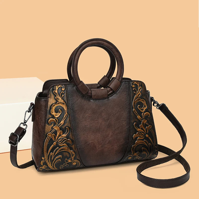 Vintage Embossed PU Leather Women's Shoulder Bag