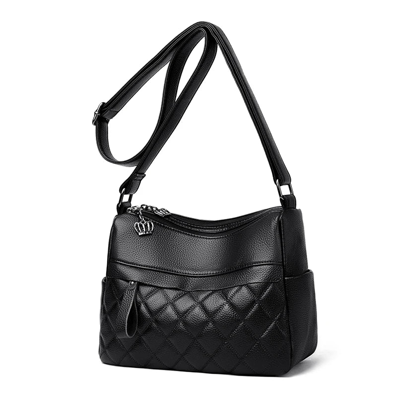 Checker Style Genuine Soft Leather Shoulder Bag