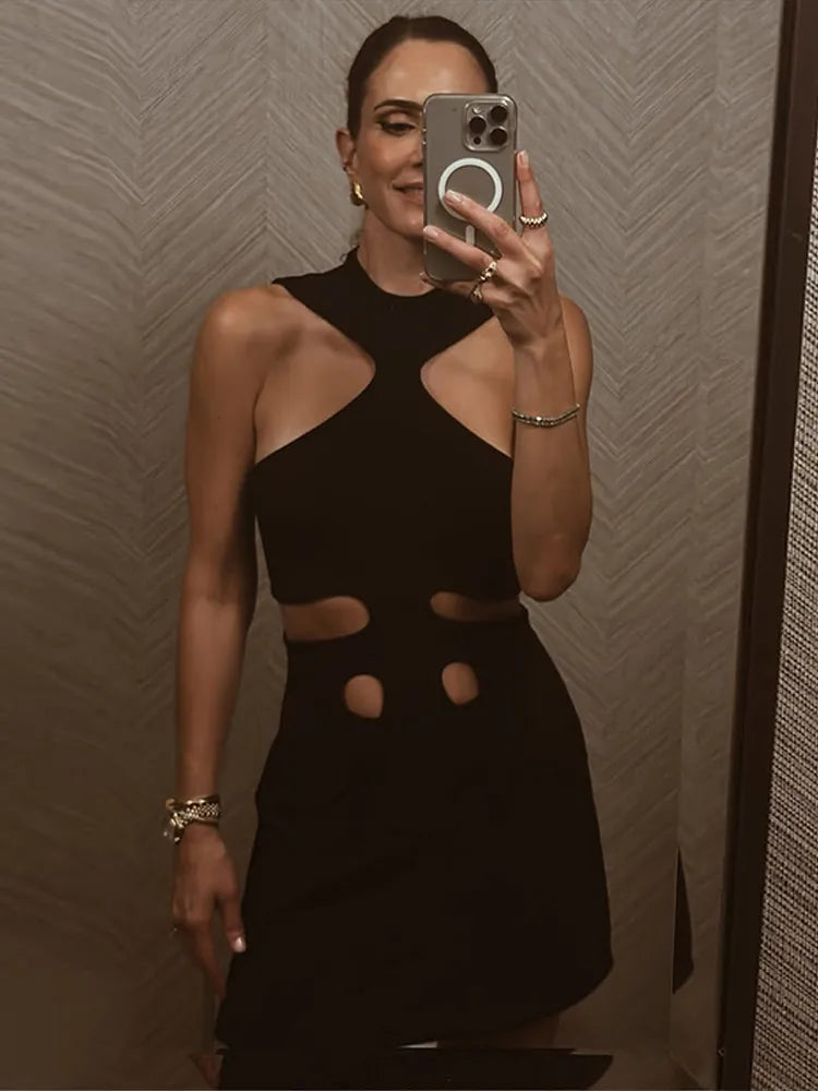 Women’s Halter Mini Dress Sleeveless Cut Out