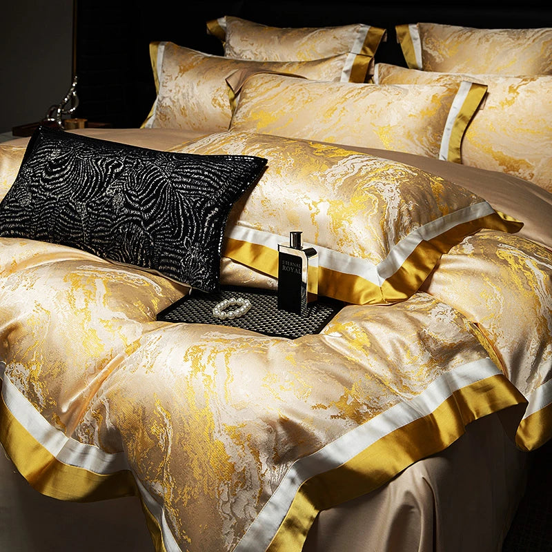 Luxury Black Gold Satin Jacquard Bedding Set 1000TC Cotton