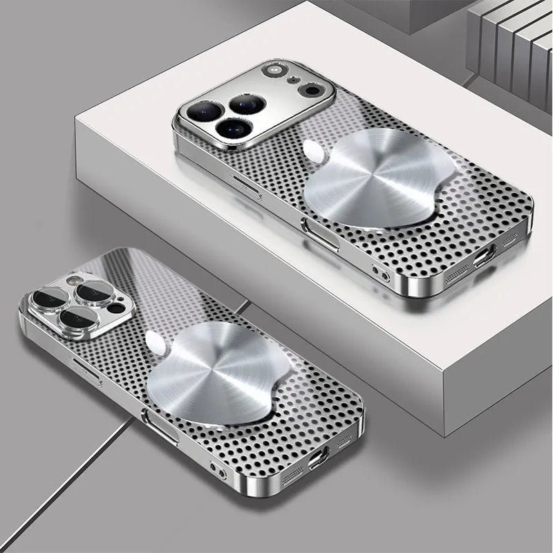 Metal Mesh Apple Texture Pattern Glass Electroplated Phone Case for iPhone