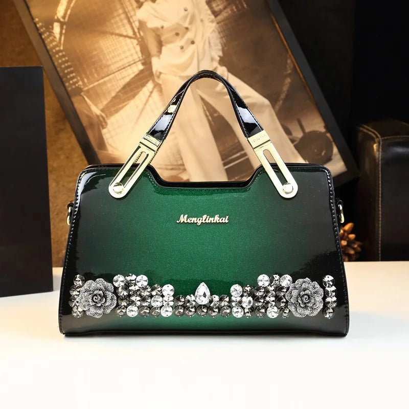Genuine Leather Diamonds Shoulder Handbag
