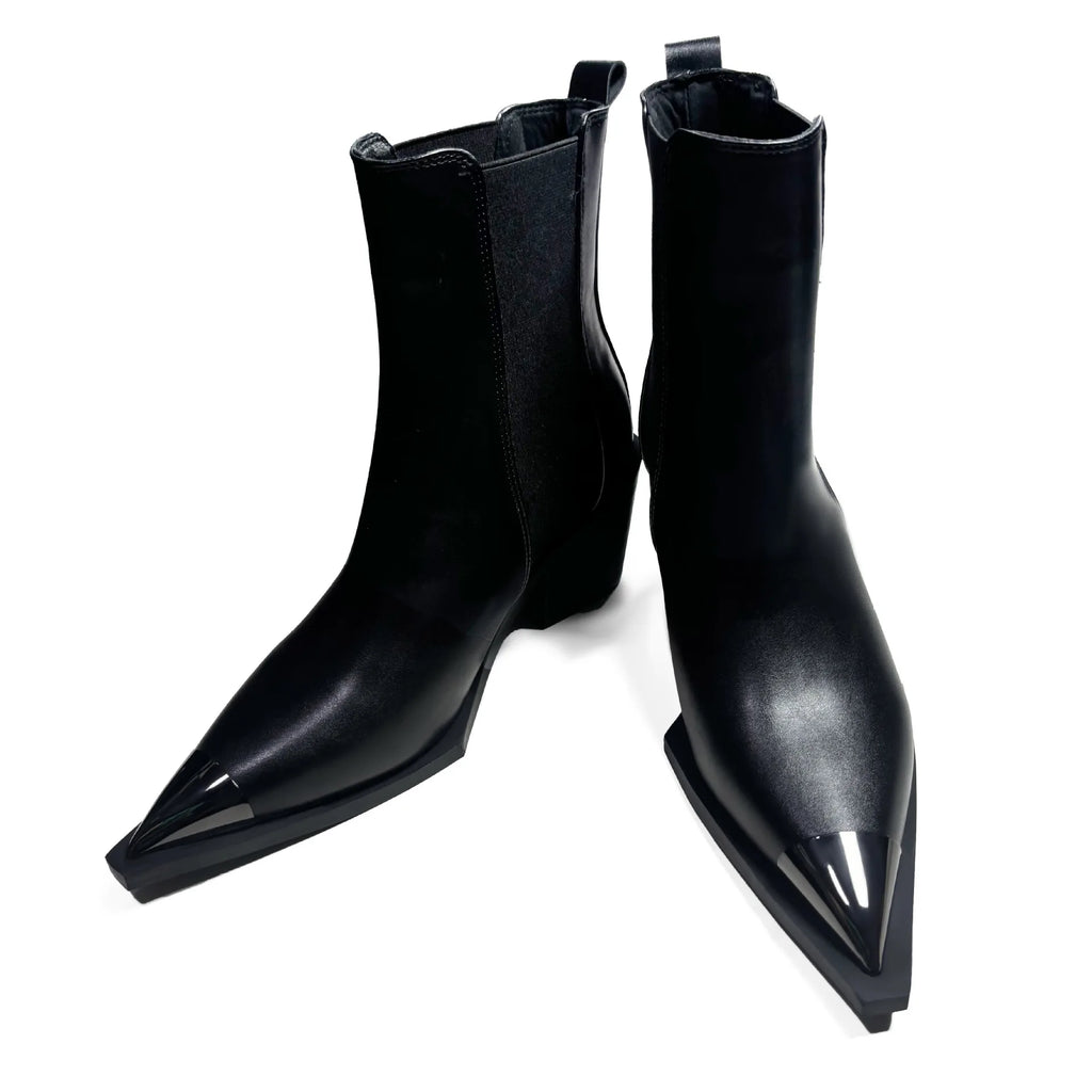 Pointed Metal Pointed Toe Chelsea Ankle Boots With Side Zipper