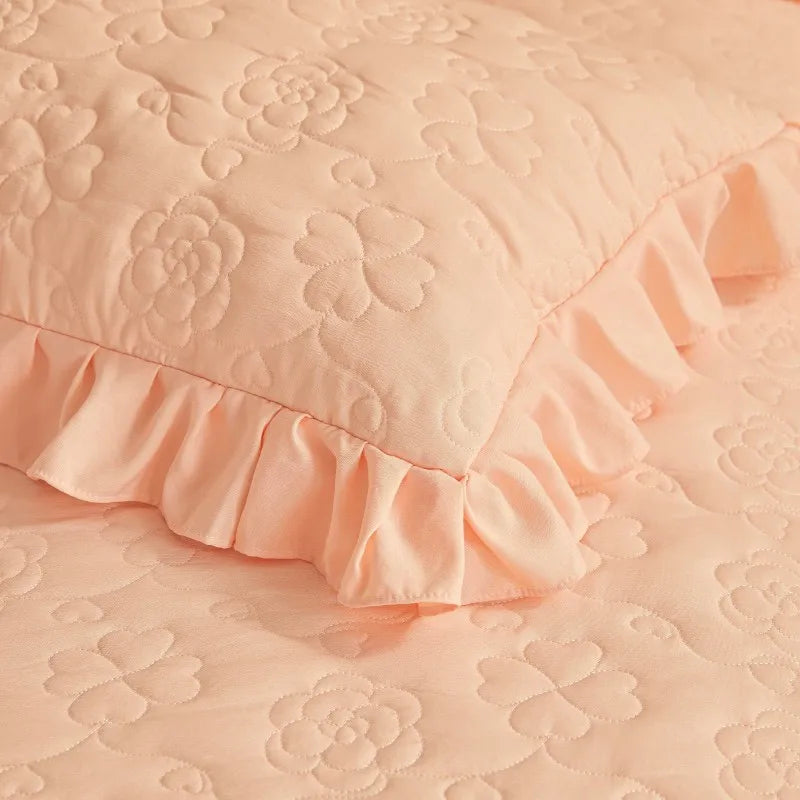 Floral Embossed White Lace Coverlet Bedspread with 2 Pcs Pillow Shams
