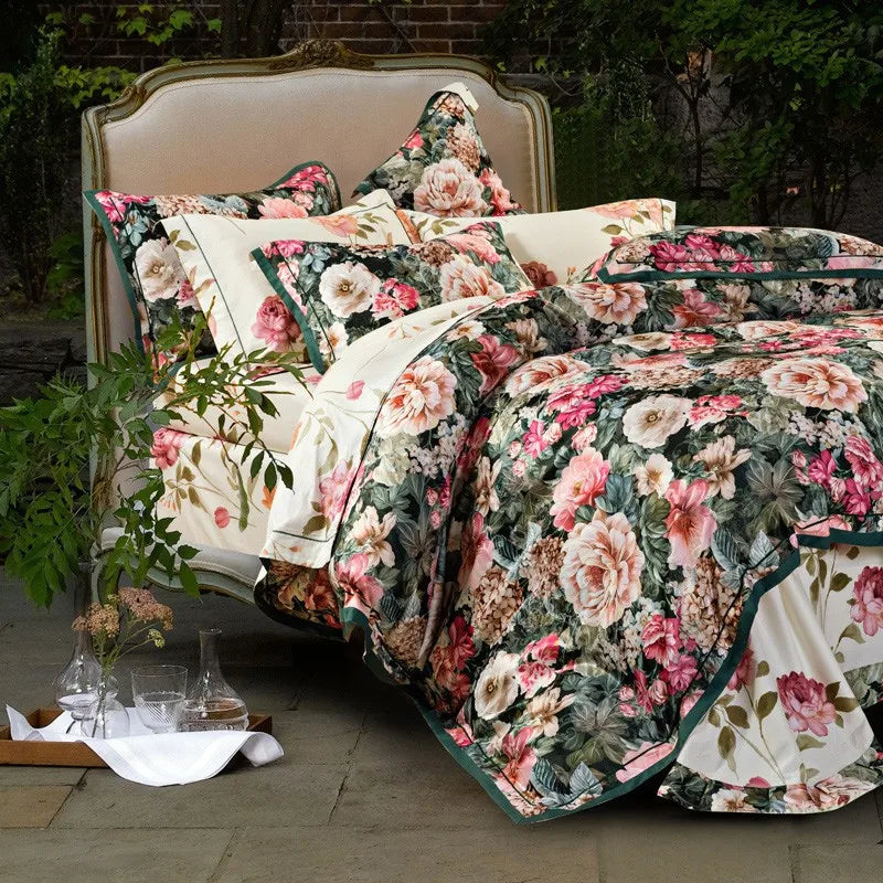  Vintage Chic Blooming Flowers Jacquard Bedding Set