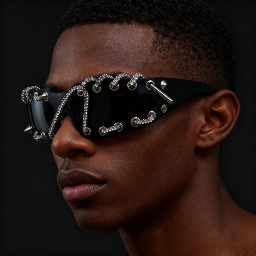 Frameless Crystal Chain One-Piece Sunglasses