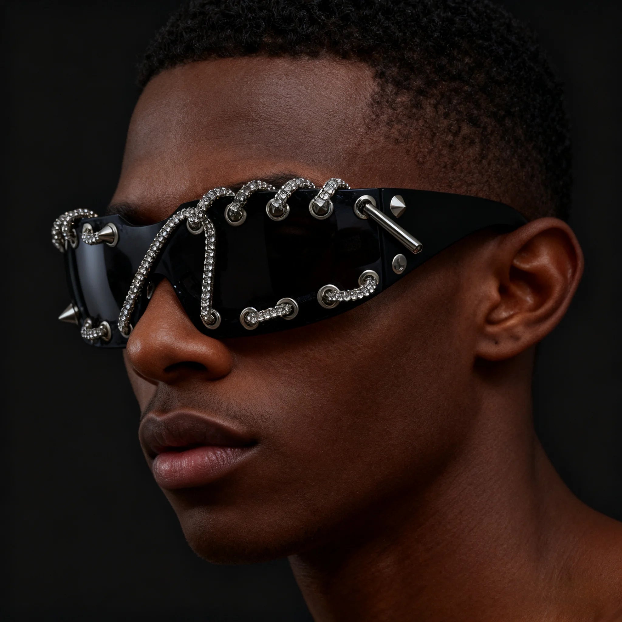 Frameless Crystal Chain One-Piece Sunglasses