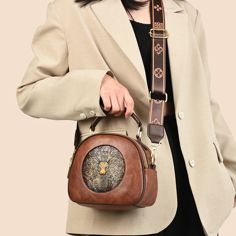 Vintage Embossed Round Shoulder Bag