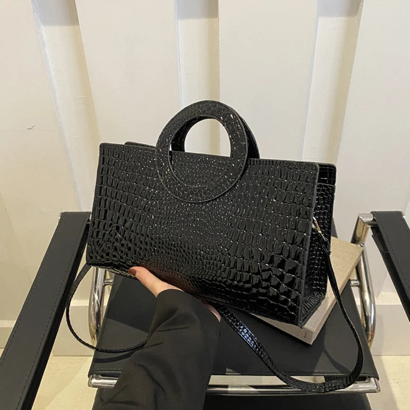 Crocodile Pattern PU Leather Square Handbag