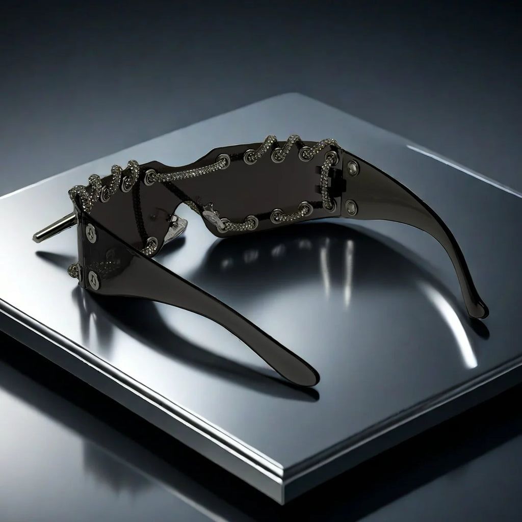 Frameless Crystal Chain One-Piece Sunglasses