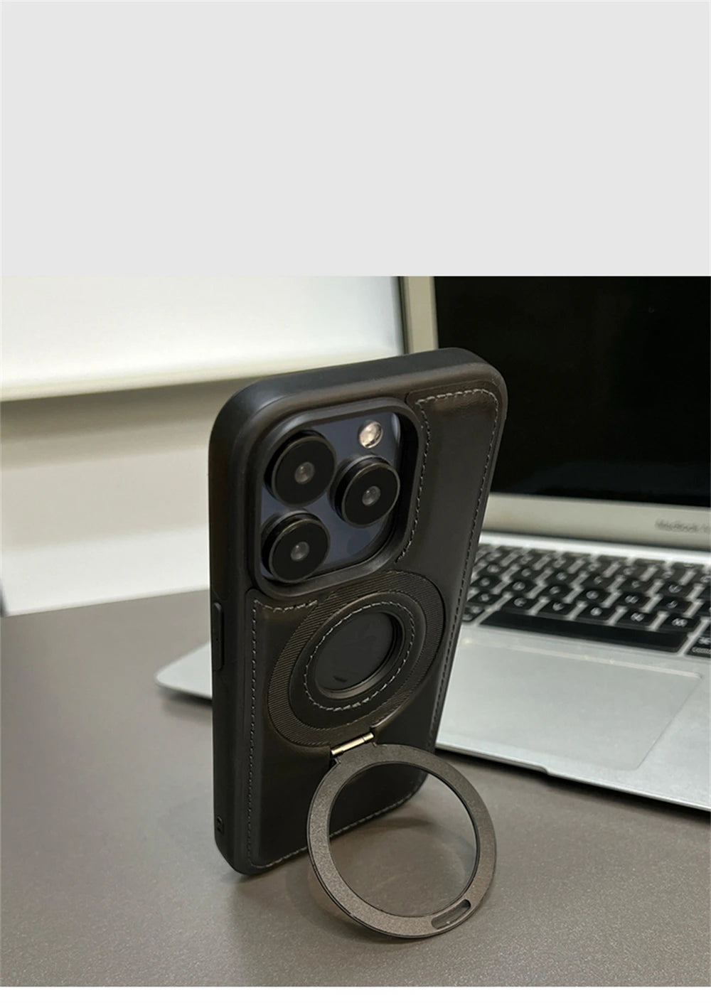 MagSafe PU Leather Ring Stand Case for iPhone