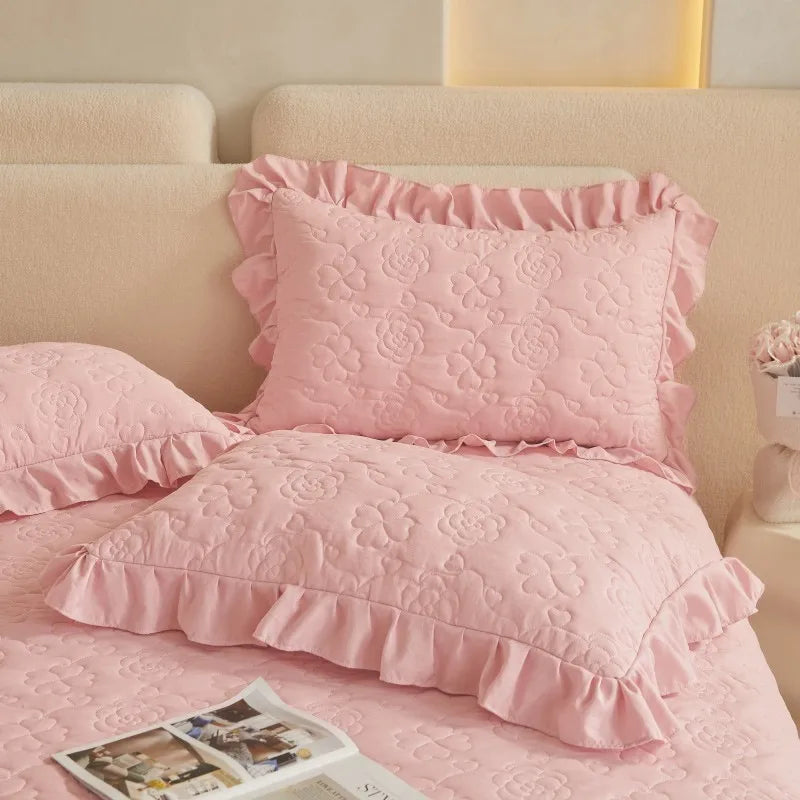 Floral Embossed White Lace Coverlet Bedspread with 2 Pcs Pillow Shams