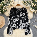 Elegant Hollow Floral Knit Pullover