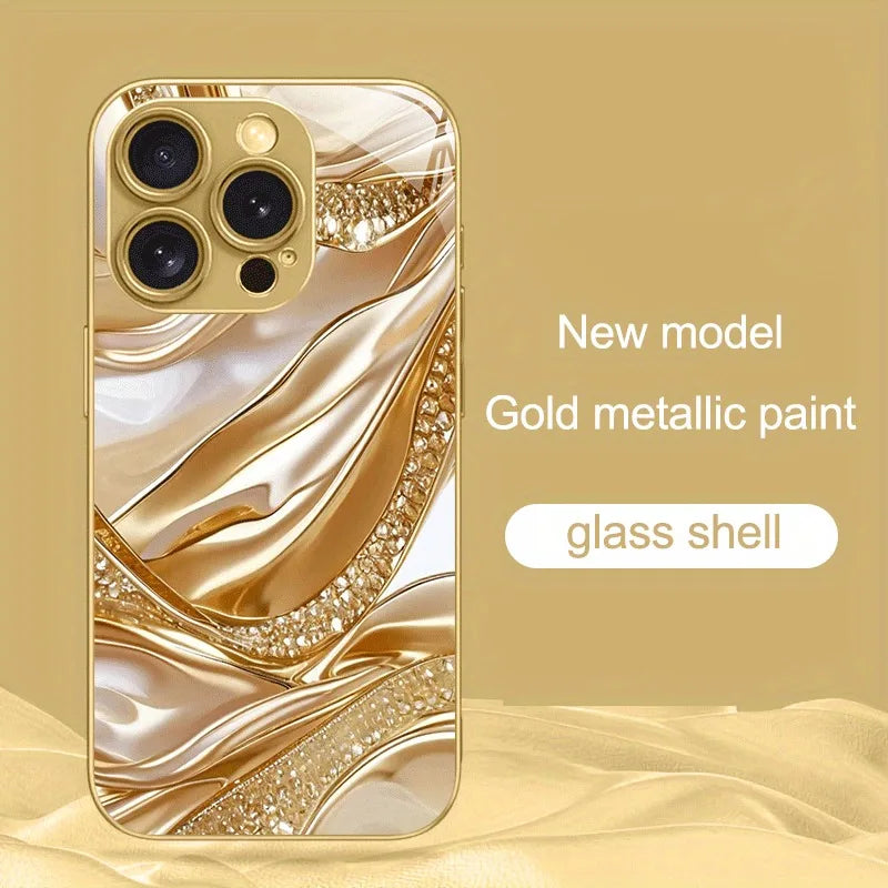 Gold Diamond Flow Silk Pattern Phone Case For iPhone