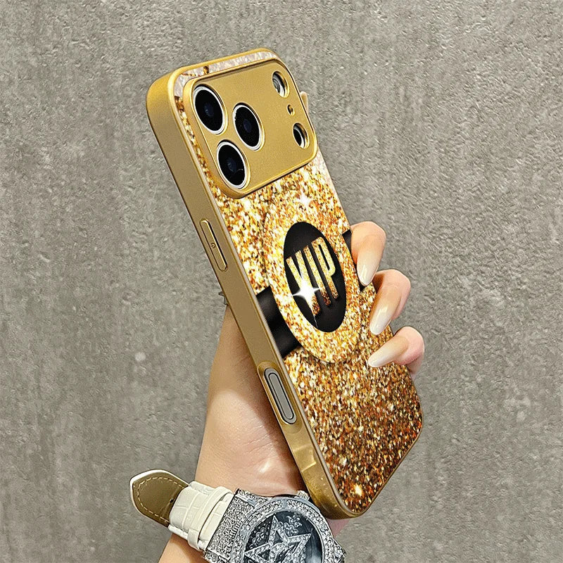 Glimmering Gold Electroplated Glass Phone Case for iPhone