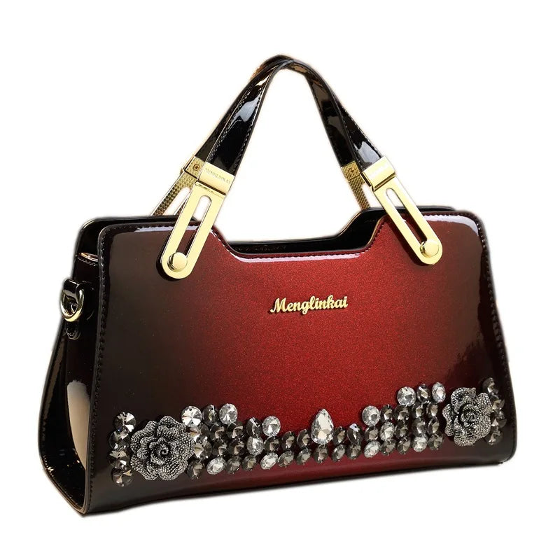 Genuine Leather Diamonds Shoulder Handbag