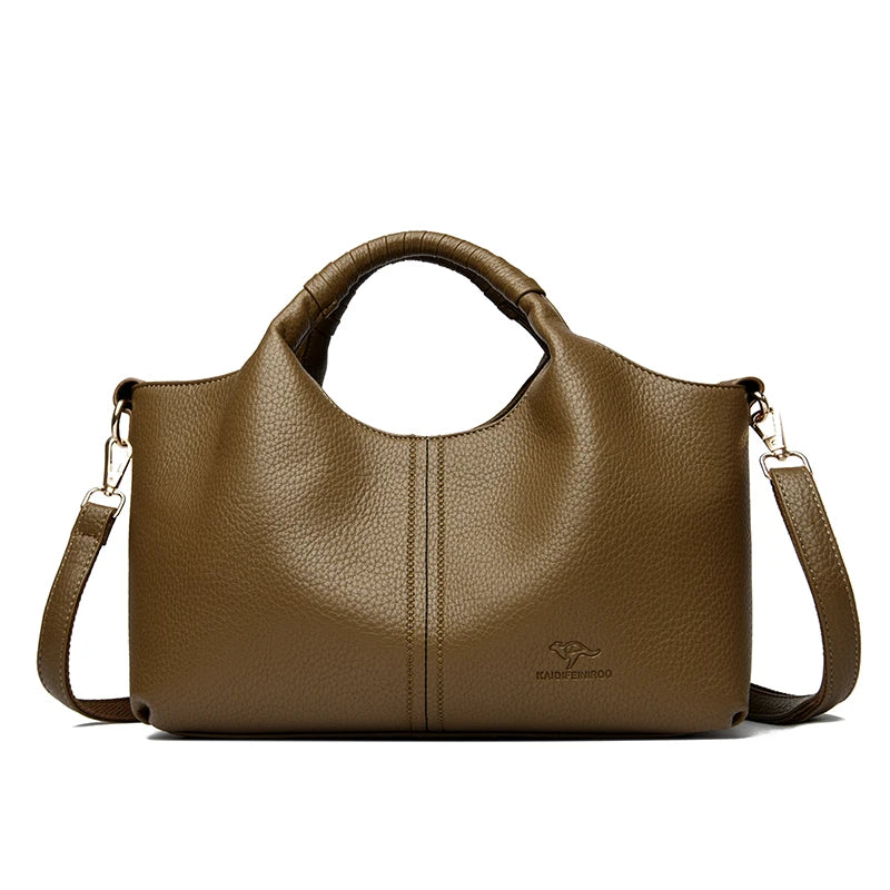 Leather Diagonal Crossbody Tote Bag