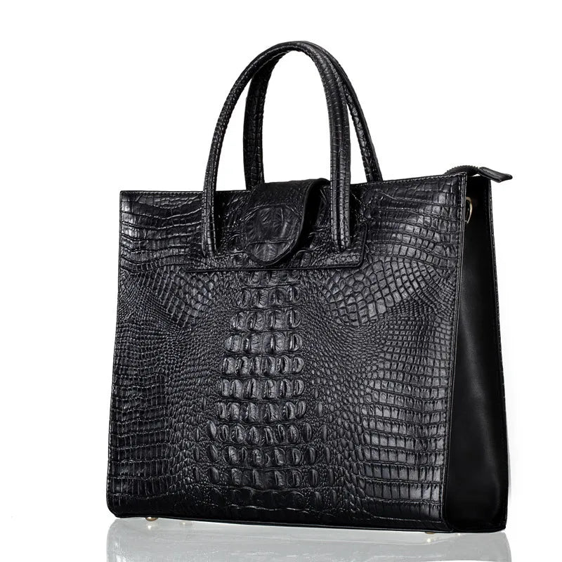 Large Crocodile Pattern Genuine Leather Shoulder Bag