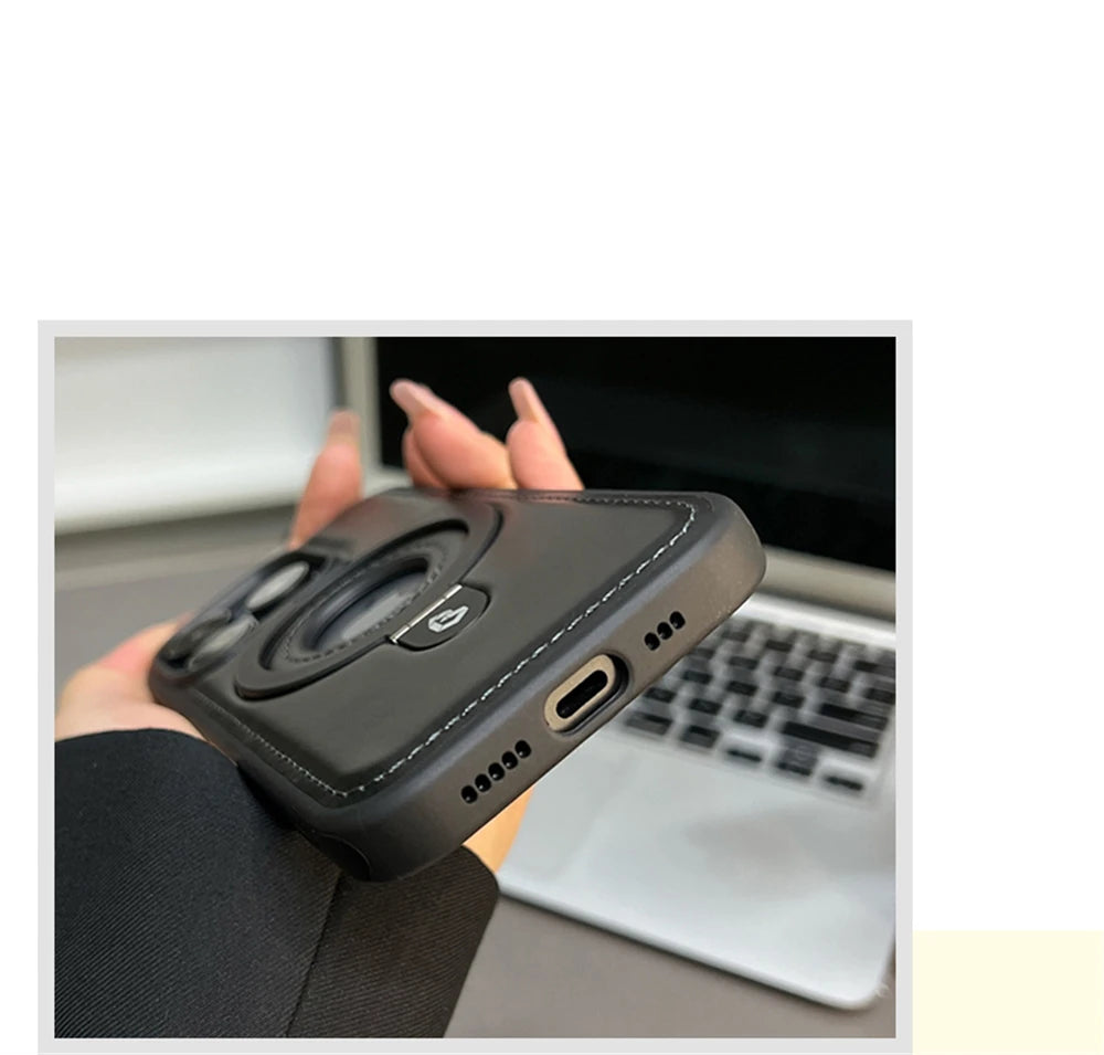 MagSafe PU Leather Ring Stand Case for iPhone
