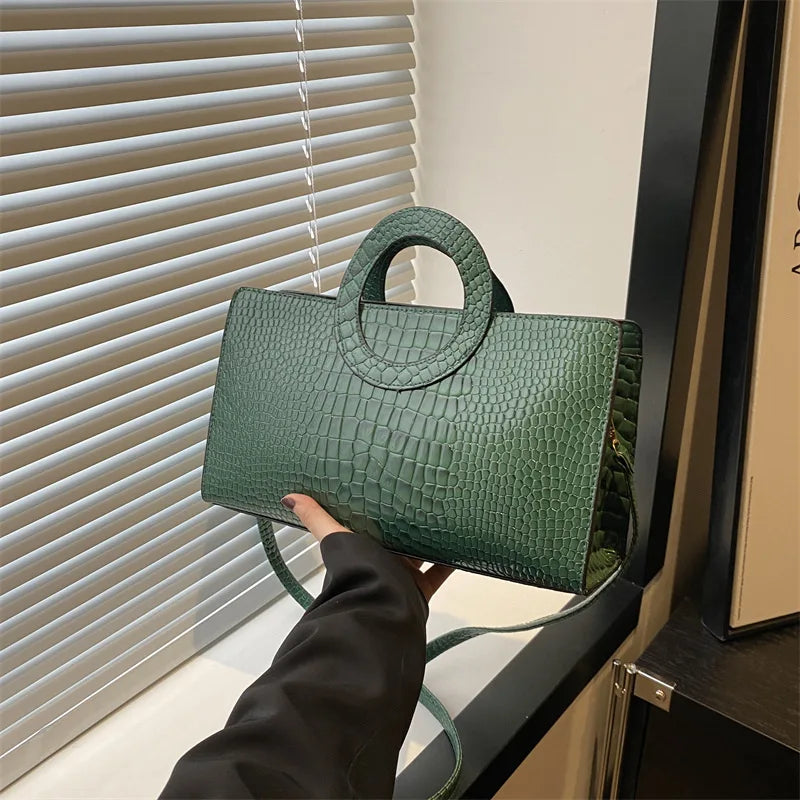 Crocodile Pattern PU Leather Square Handbag