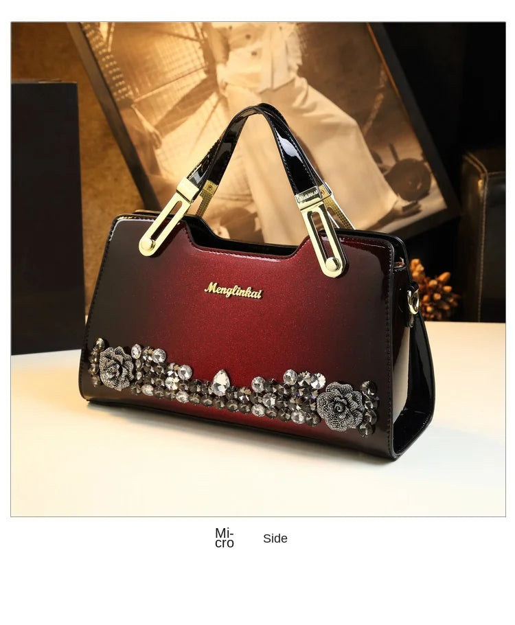 Genuine Leather Diamonds Shoulder Handbag