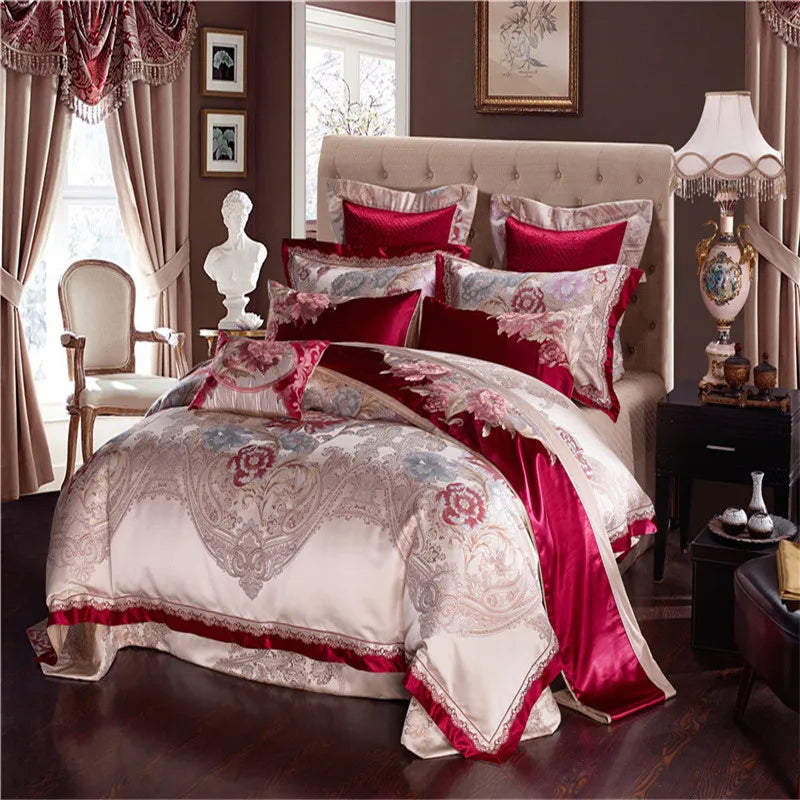 Luxury 4/6/10pcs Chic Satin Cotton Bedding Set