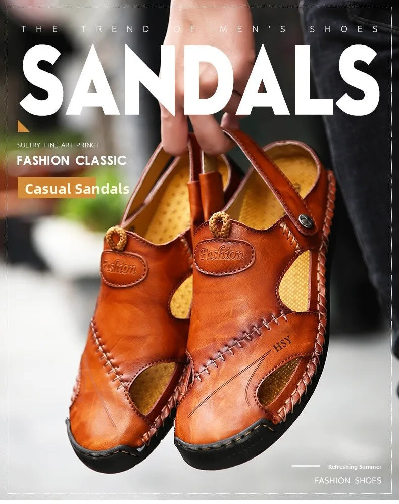 Men’s Premium Leather Sandals – Breathable Slip-On