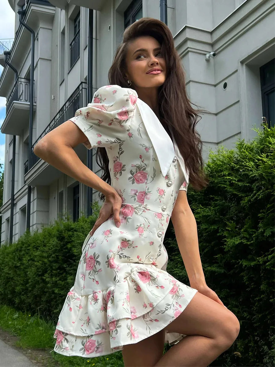 Women’s Floral Mini Dress Short Sleeve Lapel Style