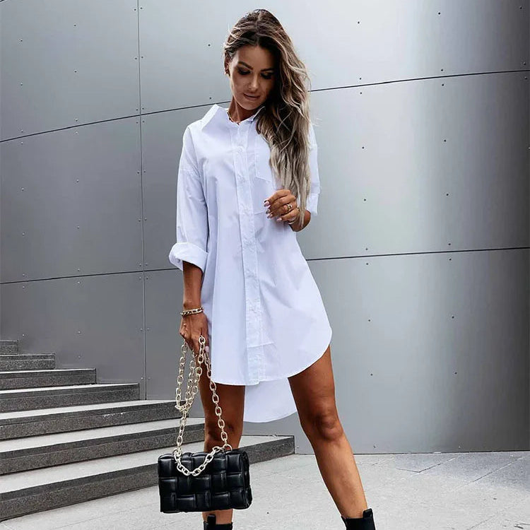 Women’s Solid Color Button Front Shirt Dress