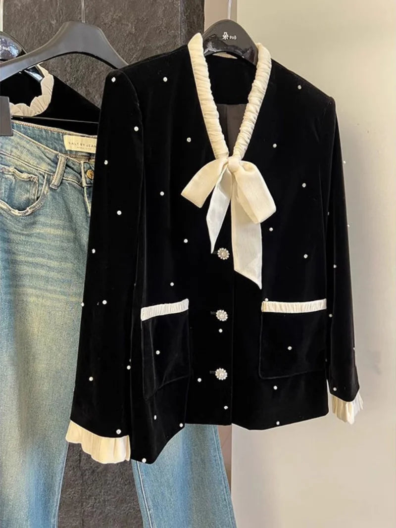 Elevated Pearl Beading Velvet Jacket