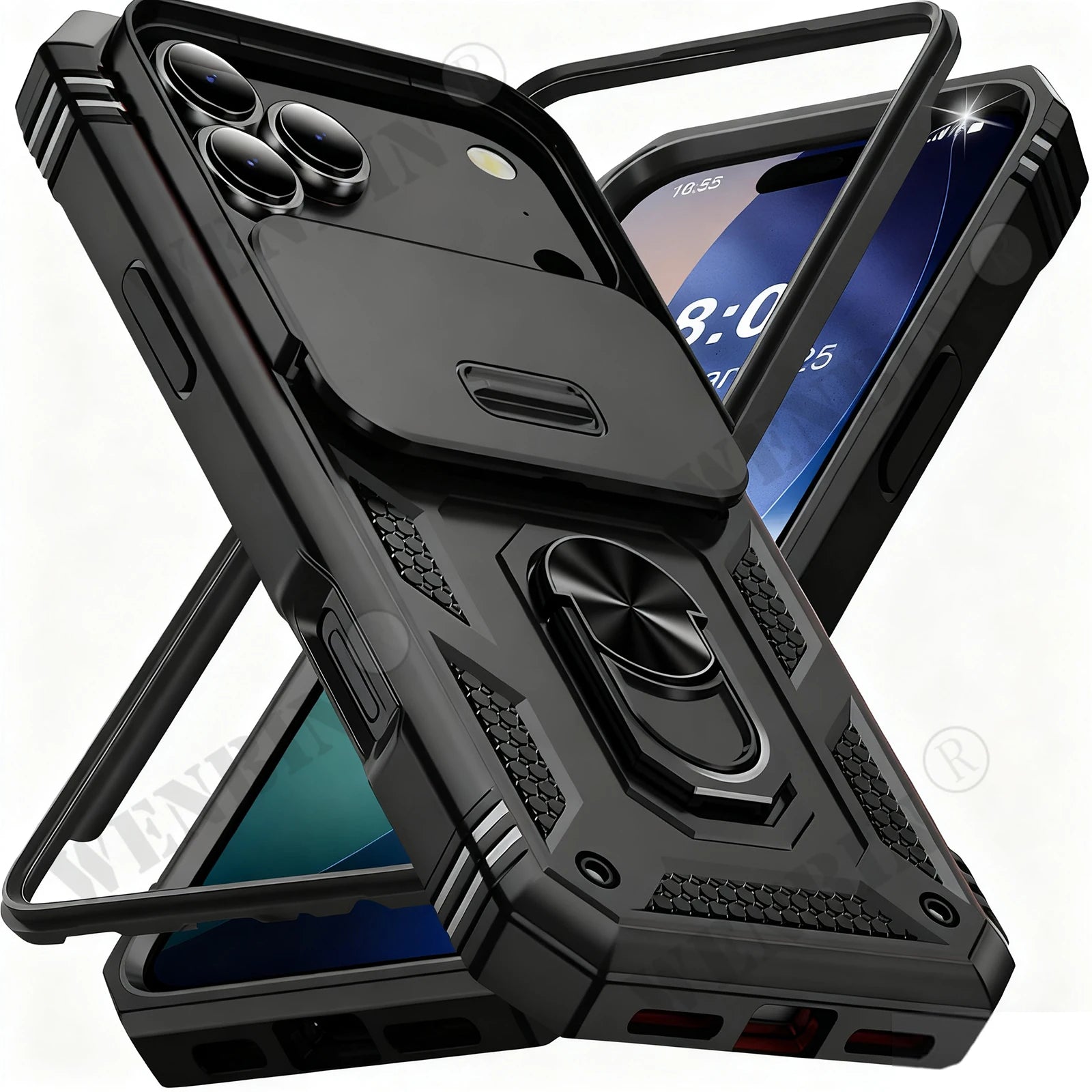 Heavy Duty iPhone Case with Camera 360 Degree Kickstand Cover